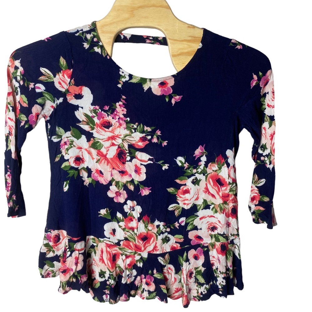 Altar'd State Caydin Tunic‎ Boho Gauze Blue Flower With Ruffle Size M Mini Dress